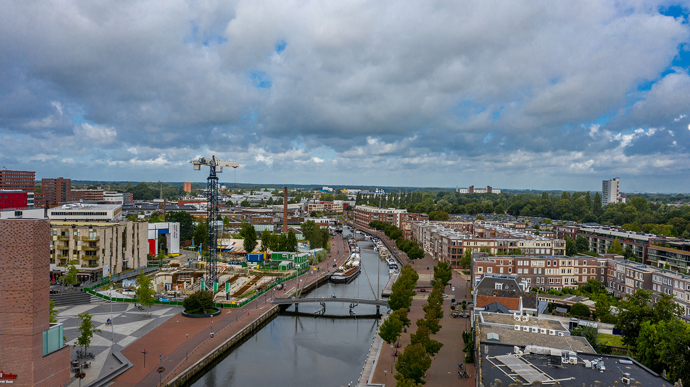 De Eem & Koppel gefotografeerd vanaf de kant van de Koppelpoort, drone-shot